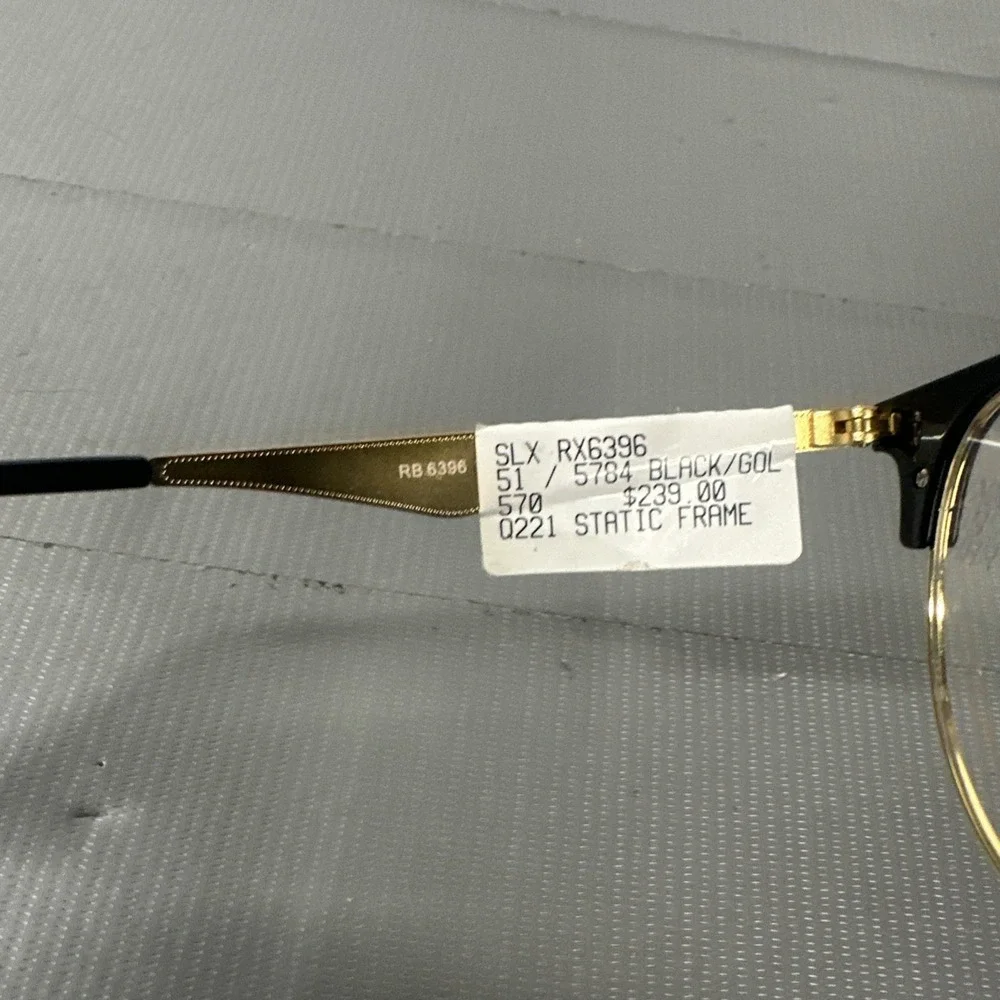 Ray-Ban Eyeglasses RB 6396 5784 Gold & Black Browline Frame Retail $239